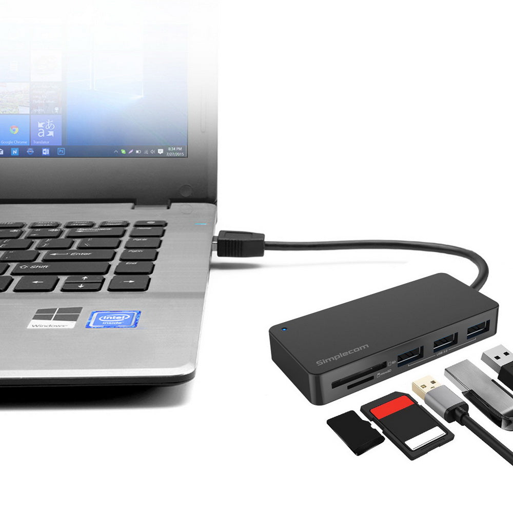 NNEDSZ CH368 3 Port USB 3.0 Hub with Dual Slot SD MicroSD Card Reader