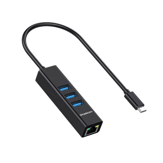 NNEDSZ CHN421 Aluminium USB-C to 3 Port USB HUB with Gigabit Ethernet Adapter Black-1