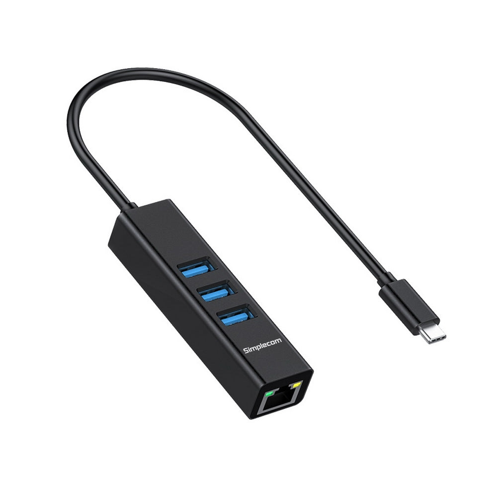 NNEDSZ CHN421 Aluminium USB-C to 3 Port USB HUB with Gigabit Ethernet Adapter Black