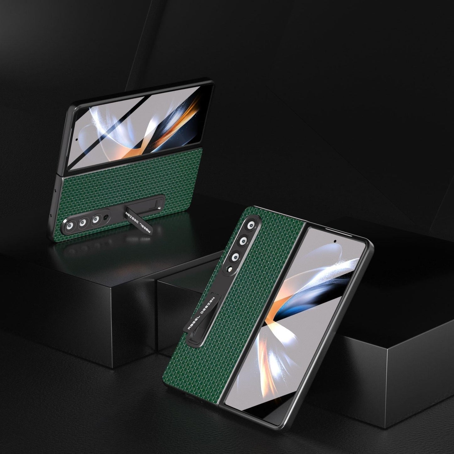 NNEDSZ Premium Leather Phone Case With Holder For Samsung Galaxy Z Fold 4 / 5G - Luxury Design - Night Green-3