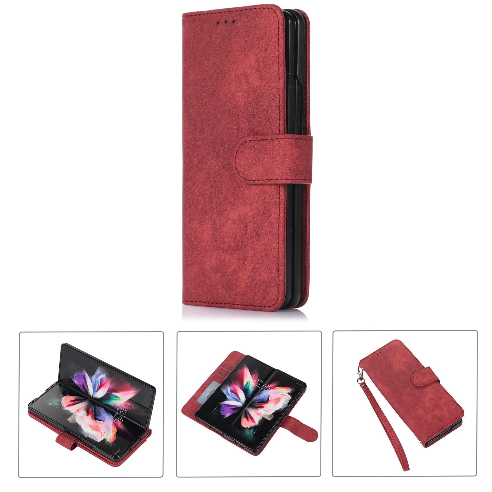 NNEDSZ Samsung Galaxy Z Fold 4 Leather Phone Case With Pen Slot - Horizontal Flip-0
