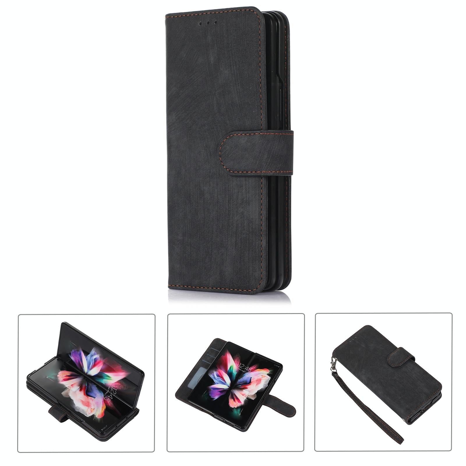 NNEDSZ Samsung Galaxy Z Fold 4 Leather Phone Case With Pen Slot - Horizontal Flip-1