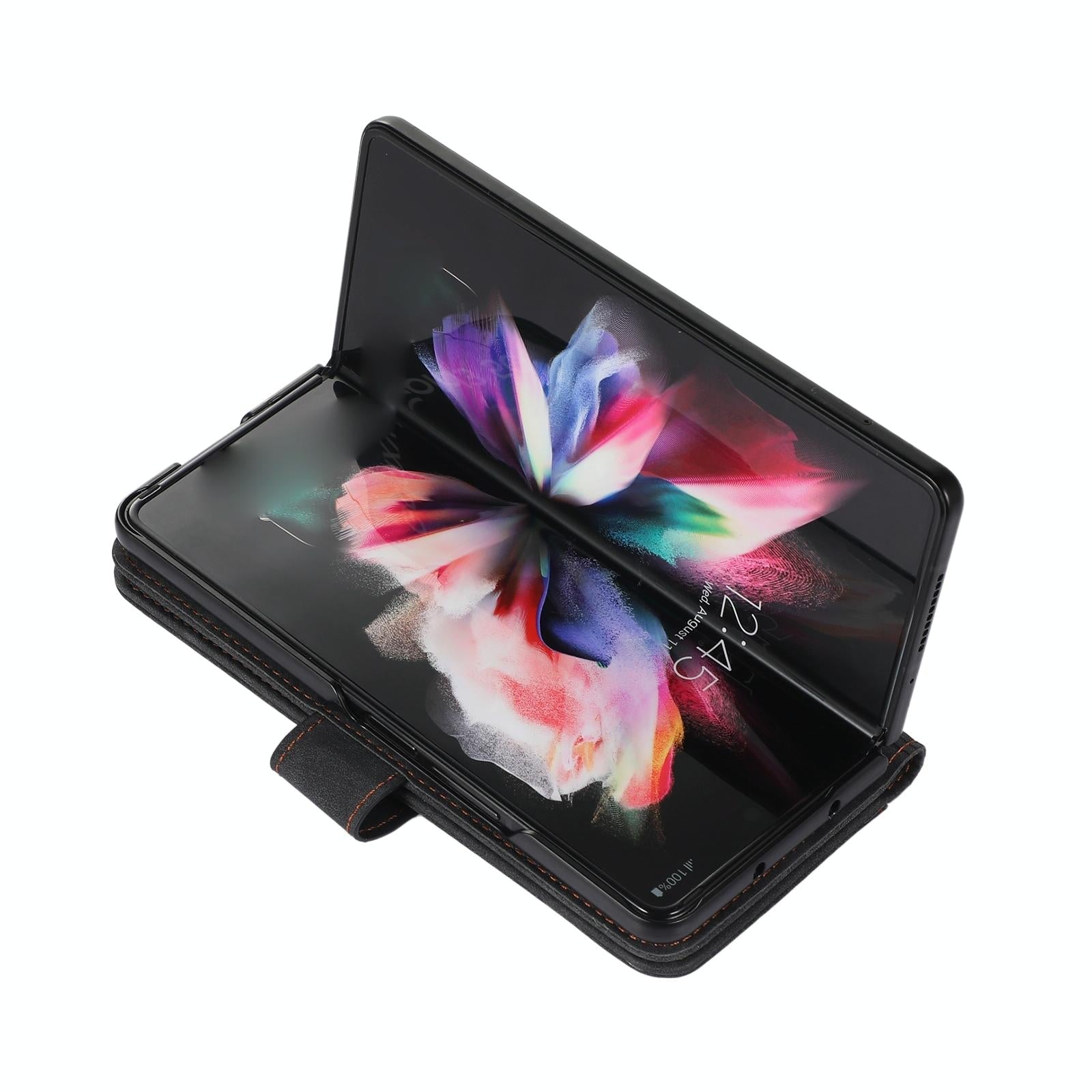 NNEDSZ Samsung Galaxy Z Fold 4 Leather Phone Case With Pen Slot - Horizontal Flip-4